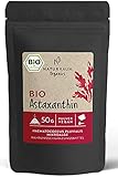 Bio Astaxanthin Pulver hochdosiert I 50g I Vakuumiert I Vegan I natürliches Antioxidant aus Haematococcus Pluvialis Mikroalgen I Dosierhilfe zum Dosieren von 8 mg, 12 mg & 16 mg I ohne Zusätze (50g)