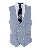 Herren Slim Fit Tweed Anzug Blazer Weste Hose separat verkauft Retro Hahnentritt Karo Muster Set in Blau, Nur Weste, Blau, 44