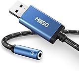 MillSO USB Externe Soundkarte USB zu 3,5 mm Audio Adapter [Saphirblau + Geflechtmaterial + Smart Chip] TRRS USB zu AUX Audio Externe Soundkarte für Kopfhörer, Lautsprecher, PS4, PC, Desktops - 30