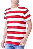 COSAVOROCK Herren Gestreifte Baumwolle Kurzarm T-Shirts (M, Rot & Weiß)