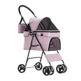 MASME Hundewagen Hundebuggy Haustier Buggy Zum Transport Leichte Hunde-Kinderwagen Pet Kinderwagen 4 Rad Fahrträger Exquisite Pet Travel Kinderwagen Hund Katze Kinderwagen (Color : Pink)