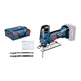 Bosch Professional 18V System Akku Stichsäge GST 18 V-LI S (Stabversion, Schnitttiefe in Holz/Alu/Metall: 120/20/8 mm, 3 Stichsägeblätter, Spanreißschutz, ohne Akkus und Ladegerät, in L-BOXX)