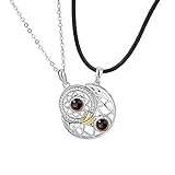 XULIM YUESUO Sun Moon Shape Couple Personalized Necklaces - 100 Languages I Love You Projection BFF Couples Necklace, for Boyfriend Girlfriend Valentines Day Anniversary Day