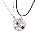 XULIM YUESUO Sun Moon Shape Couple Personalized Necklaces - 100 Languages I Love You Projection BFF Couples Necklace, for Boyfriend Girlfriend Valentines Day Anniversary Day