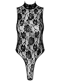 SDGTMYJSY Sexy Dessous Set Damen Dessous Durchsichtige Spitze Body Blumenmuster Clubwear Stehkragen Ärmellos Ausschnitt Zurück T