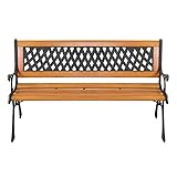 LightM 49' Gartenbank Terrasse Veranda Stuhl Deck Hartholz Gusseisen Love Seat Webart zurück，Sitzbank 330 lbs belastbar，Gartenbank Holz wetterfest (Color : Wood Color, Size : 130 * 64 * 14cm)