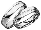 JC Trauringe 925er Sterling Silber Paarpreis I Eheringe inkl. kostenloser Gravur I Verlobungsringe 5 mm breit mit Etui-Box I Herren-Ring ohne & Damen-Ring mit 3 Zirkonia-Steinen I Gr. 48 bis 72 I S052