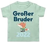 Geschwister Bruder und Schwester - Großer Bruder 2022 Fuchs - 12/18 Monate - Mintgrün - Schwangerschaftsverkündung - BZ02 - Baby Shirt für Mädchen und Jung