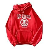 Kapuzenpullover mit Kapuze, Unisex, für Herren und Damen, mit Kapuze, langärmelig, Übergröße, niedliches Oberteil, Buchstaben-Druck, Fleecefutter, Rot_a49, 46