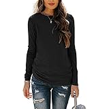 Damen Langarmshirts Rundhals Langarmhemd Spitze SpleißEn ÄRmel Shirt Langarm Basic Oberteile Button Casual Pullover Einfarbig Langarmshirt Slim Fit Tops Weihnachten Pullover 2022