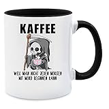 Statement Tasse mit Spruch - Weil man nicht jeden Morgen mit Mord beginnen kann - Unisize - Schwarz - lehrer tasse - Q9061 - Kaffeetasse und Teetasse 325