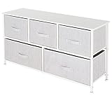 ML Design Kommode aus Stoff mit 5 Schubladen, 100x30x54,5cm Weiß, Metall-Regal/MDF-Platte, Schubladenschrank Schrank Kleideraufbewahrung Sideboards Schubladenbox für Wohnzimmer, Schlafzimmer und F