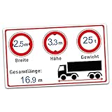 Wohnmobil LKW Aufkleber 9,5x5,5cm Folie zum Beschriften Breite Höhe Gewicht Gesamtlänge selbstklebend uv-beständig Cockpit Zubehör R168 (LKW, Felder beschriftet)