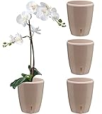 SANTINO 4er-Set Orchideentopf D 15cm Selbstbewässernder Topf mit Dochtsystem und Wasserstandsanzeige für den Innenbereich - Sand - 2L