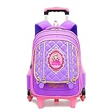 Zorxu Kinder-Rucksack Schulrucksack Süßer Cartoon-Prinzessinnen-Design Trolley Rucksack für Mädchen Wasserdicht Schleife Klettern Treppen Rolling Rucksack Schultasche Violett violett 42x19x30