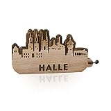 GRAVURZEILE Schlüsselanhänger Halle Skyline aus Nussbaum Holz - Souvenir & Geschenk für Stadtverlieb