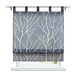 ESLIR Raffrollo mit Schlaufen Gardinen Küche Raffgardinen Transparent Schlaufenrollo Modern Vorhänge Grau BxH 80x140cm 1 Stück