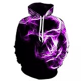 Fmiljiaty 3D Drucken Kapuzenpullover Herren Hoodies 3D Lila Flamme Schädel Frauen Hoodies Sweatshirt Junge Lose Casual Sportswear Frühling Herbst Mantel Street Clothing