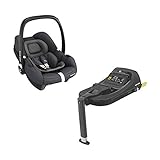 Maxi-Cosi Tinca i-Size Babyschale + passende ISOFIX Station, sehr leichter Gruppe 0+ Autositz (nur 3,2kg), inkl. Sonnenschutz, nutzbar ab der Geburt bis zu 75 cm (0-12 kg), Essential Graphite, G