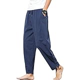 Herren Damen Haremshose Aladinhose - Chinesisch Retro Stil Weite Beine Yogahose Pilates Kampfsport Kung Fu Tai Chi Thailändisch Freizeit Knickerbocker Ausgeleiert Training Hose (Marineblau, XXL)