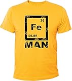 Mister Merchandise Witziges Herren Männer T-Shirt FE Man Iron Ironman Chemie Periodentafel Nerd, Größe: XL, Farbe: Gelb