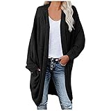 KAMEIMEI Damen Kimono Lange Ärmel Vorne offener Grobstrick mit Zopfmuster Strickjacke Mantel Regenjacke Regenmantel Damen W