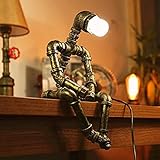 Roboter Steampunk Vintage Tischlampe, Retro Industrie Eisen Shisha Tischleuchte für Nachttisch (Ohne Glühbirne)