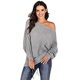 FCLOOU Frauen-trägerlose Lange Hülsen-lose Strickjacke gestrickte Pullover Oberteil, Fledermausärmel Pullover Maxi-Strick-Boot-Ausschnitt Pullover Top Frauen,Grau,M