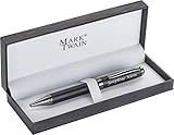 MARK®TWAIN Kugelschreiber aus Metall mit Gravur - dunkel verchromte Applikationen, Rubberfinish schlichte Eleganz Blaue Mine - in passendem Geschenketui zum Geburtstag 1057603