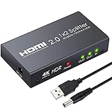 eSynic HDMI 2.0 Splitter 2 Wege HDMI Splitter Unterstützt 4K@60Hz YUV 4: 4: 4 und HDR 1 In 2 Out HDMI Verteilerverstärker für PS4 One Sky Box Blu-ray-Player HD TV Projek