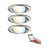 Paulmann 92962 Nova Plus LED Einbauleuchte Smart Home Zigbee Set rund schwenkbar 3x6W Tunable White dimmbar Eisen gebürstet Spot Alu Zink 2700