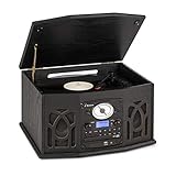 auna NR-620 DAB Stereoanlage, Plattenspieler, CD, CD-R/RW & MP3CD, CD-Player, Kassettenrekorder, Radio, Bluetooth, USB-Port, Record, 33 und 45 RPM, Holzdesign, schw