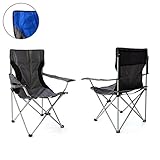 Nexos 2er Set Campingstuhl Faltstuhl blau grau mit Armlehne Getränkehalter Angelstuhl bis 150 kg Tragetasche Polyester Stahlrohr Accessoires-Netz stabil wasserabweisend 90x47x47 cm (Grau)