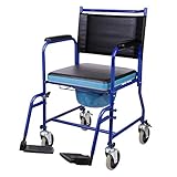 VONOYA Toilettenrollstuhl fahrbarer Toilettenstuhl Rollstuhl mit WC-Eimer Toilettensitz WC Sitz Rollstuhl Nachtstuhl mit Rückenlehneund Fußstützen bis zu 150 kg