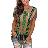 Briskorry Damen St. Patrick'S Day Kurzarm T-Shirt Rundhalsausschnitt Lässige Lose Blusen Casual Tunika Oberteile Kleeblatt Wichtel Print Shirts für Frauen Teenager Mädchen Shirt Hemd B