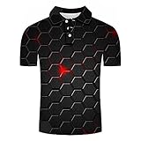 3D Gedruckte Poloshirts - Kreatives Reversknopf Kurzarm Atmungsaktives Hemd - Sommer Unisex Abstrakte Hexagon Geometrie Grafik Sport Plus Size T-Shirt Für Männer Frauen T-Shirt,Schwarz,6XL