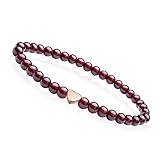 J.Endéar Naturedelstein Armband 5mm Granat Perlen Stretch Armband mit Rose Gold Herz Anhänger und Geschenktü