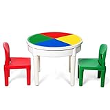 Giantex Kinder Aktivitätstisch Set, Bausteintisch Spieltischset, mit Staufach, einschließlich 300 Stück Blöcke, 3tlg. Kindersitzgruppe zum Bauen Zeichnen Lesen Essen, b
