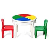 Giantex Kinder Aktivitätstisch Set, Bausteintisch Spieltischset, mit Staufach, einschließlich 300 Stück Blöcke, 3tlg. Kindersitzgruppe zum Bauen Zeichnen Lesen Essen, b