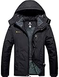 GEMYSE wasserdichte Skijacke für Herren Winddichte Fleece Outdoor-Winterjacke mit Kapuze (Pures Schwarz,XL)