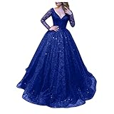 Pailletten Kleider für Frauen Langarm Big Swing Kleid Sexy V-Ausschnitt Bankett Abend Brautkleid Maxik