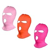 SUNTRADE 3 Loch Beanie Face Mask Ski für Männer und Frauen, 3er Set (Pink + Rosered + Orange)