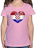 Fussball WM 2022 Fanartikel Kinder - Kroatien Vintage Herz - 128 (7/8 Jahre) - Rosa - Kroatien Fanartikel Tshirt - F131K - Mädchen Kinder T-S