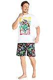 Marvel Schlafanzug Herren Kurz, Avengers Fanartikel, Shorty Pyjama Herren, Pyjama Set T Shirt & Kurze Schlafshorts, S-3XL (Schwarz/Weiß, L)