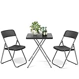 Sekey Balkonmöbel Set Klappbar 3-teiliges, Gartenmöbel Bistro Set inkl. Rattan Stühle mit Holzmaserung Tisch, für Garten Terrasse Innen- und Außenbereich, Schw