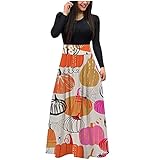 Kobay Damen Winter Casual Mantel Oberteile Elegant Langarmshirt Frauen Halloween Lose Hohe Taille Hochzeit Urlaub Party Splice Maxi Kleider(Orange, XL)