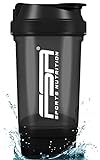 Eiweiss Shaker mit Pulverfach für cremige, klumpenfreie Shakes, Protein Shaker, auslaufsicher und BPA frei mit Skala, FSA Nutrition - Schw