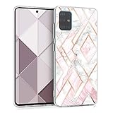 kwmobile Hülle kompatibel mit Samsung Galaxy A51 - Handyhülle Silikon Case - Glory Mix Marmor Rosegold Weiß