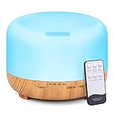 Ätherische Öle Diffuser Aroma Luftbefeuchter: 500ml Diffusor mit Fernbedienung Ultraschall Elektrisch Aromatherapie Vernebler Holz Cool Mist Raumbefeuchter mit LED Licht Schlafzimmer Büro Wohnung