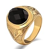 Agobel Männer Ring Breit, Böhmische Ringe Edelstahl mit Zirkonia Goth Ring Pfeil Oval Gold Größe 60 (19.1)